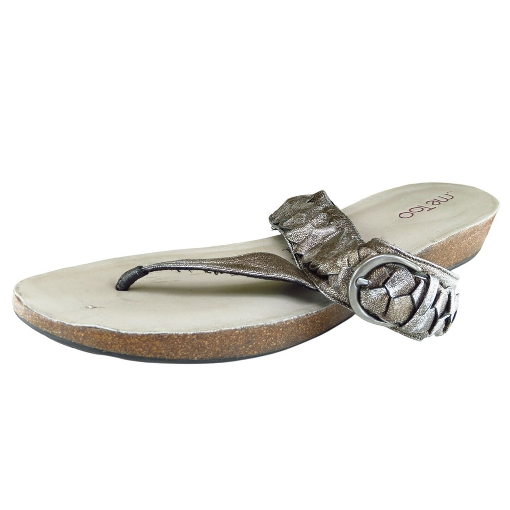 Me Too Sz 10 M Bronze Thong Leather Women Sandals